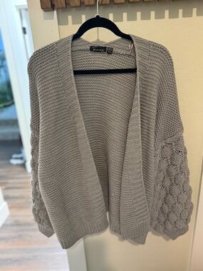 Light Gray Open-Front Textured Knit Cardigan